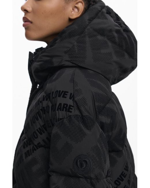Desigual Black Padded Quilted Coat, Polyester