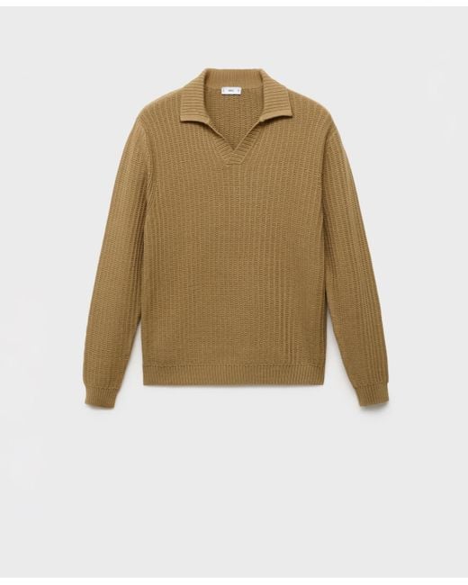 Mango Natural Knitted Structured Polo Sweater for men