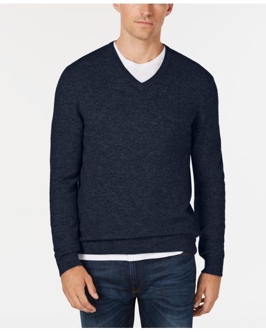 Club Room Blue 100% Cashmere V-neck Sweater for men