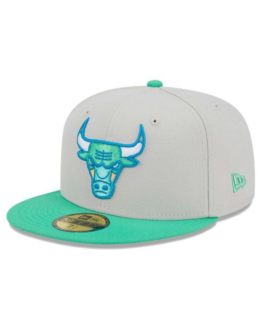 KTZ Blue Chicago Bulls Cream And Green 59fifty Fitted Hat for men