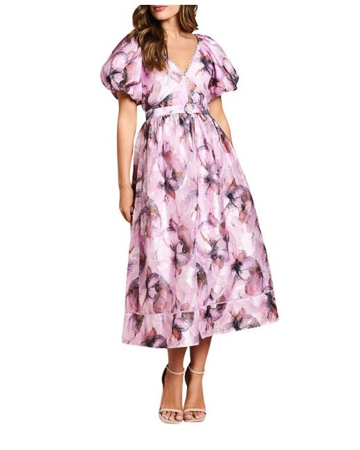 Coast Pink Short Puff Sleeve Belted Midi Dress