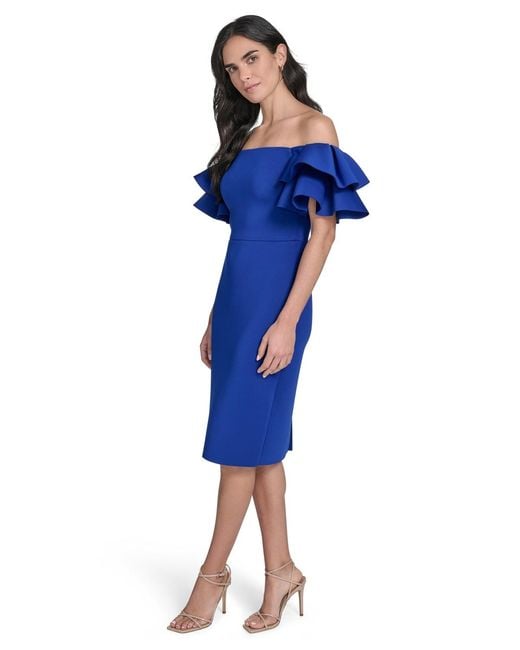 eliza j blue ruffle dress Eliza J Ruffle Front Gown In Light Blue