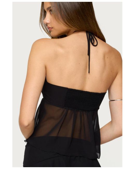 Edikted Black Jettie Sheer Chiffon Split Front Top