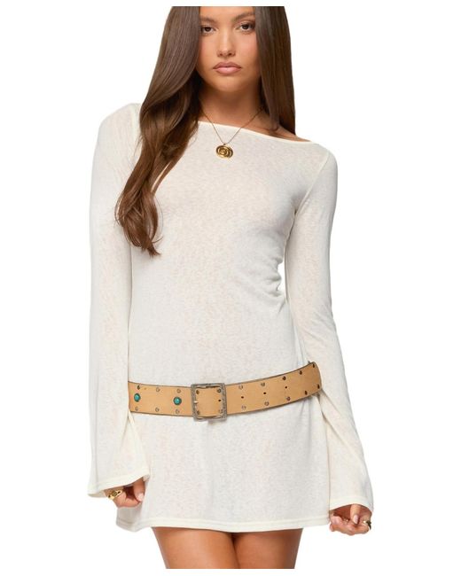Edikted White Noria Sheer Flared Sleeve Mini Dress