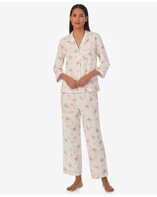 Lauren by Ralph Lauren White 2-pc. 3/4-sleeve Printed Pajamas Set