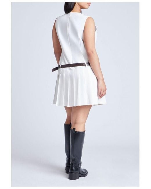 Eloquii White Plus Size Pleated Mini Dress With Belt