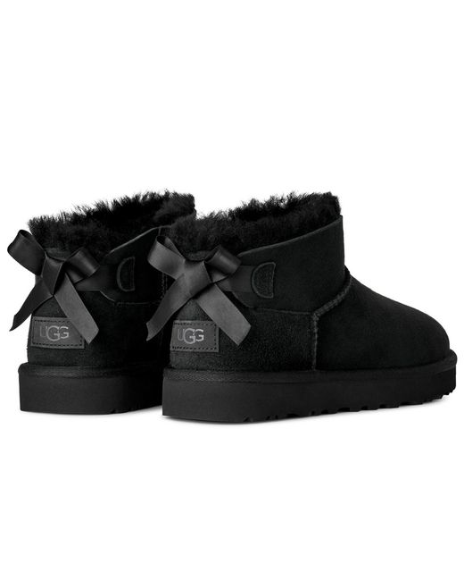 Ugg Black Ultra Mini Bailey Bow Round Toe Booties