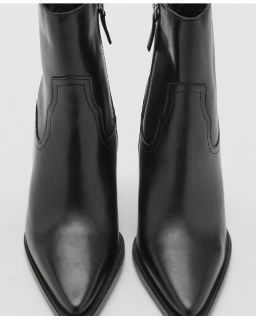 Mango Black Block Heel Leather Ankle Boots