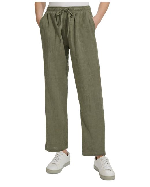 Calvin Klein Green Petite Crepe Gauze Straight-leg Pants