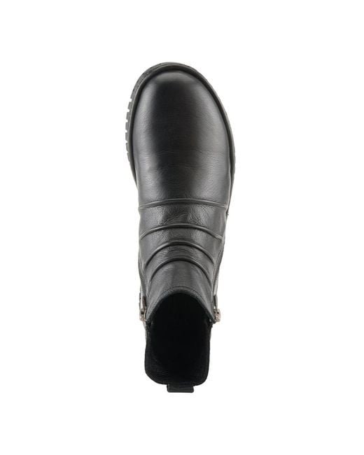 Spring Step Black Rosado Ruched Leather Bootie