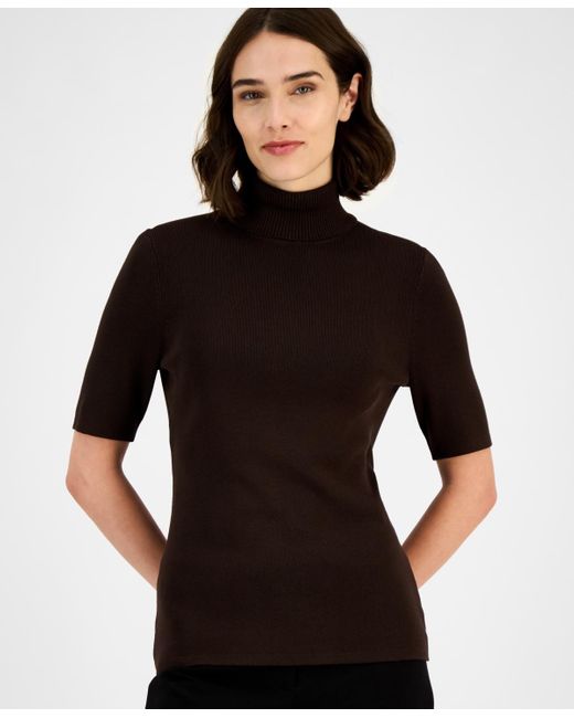Anne Klein Women's Black Half-sleeve Turtleneck Sweater