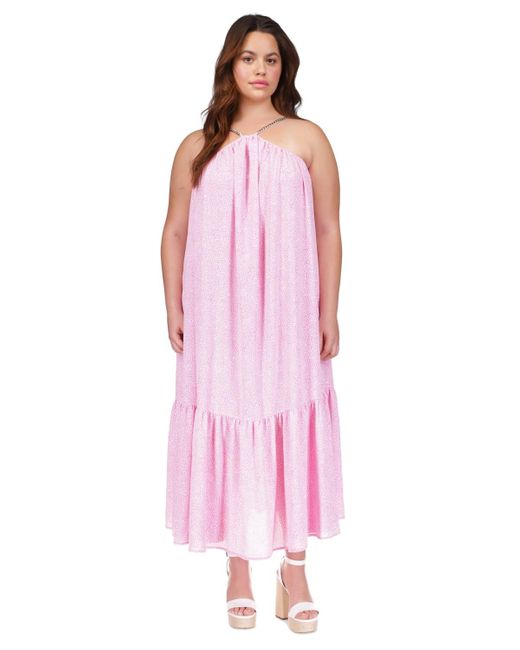 Michael Kors Pink Michael Plus Size Petal-print Chain-strap Maxi Dress