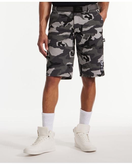 Ecko' Unltd Black Keep Tabs On Belted Cargo Shorts for men