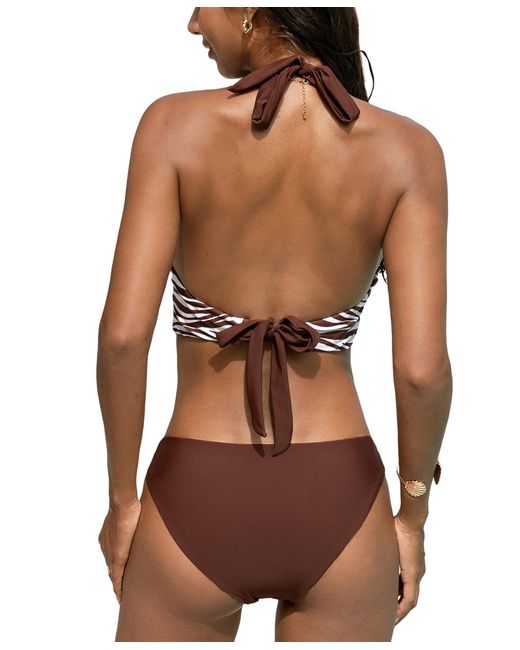 CUPSHE Brown V-neck Halter Reversible Bikini Set