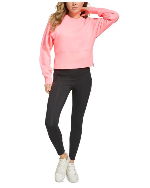 DKNY Pink Sport Cotton Performance Cropped Zip-detail Sweatshirt