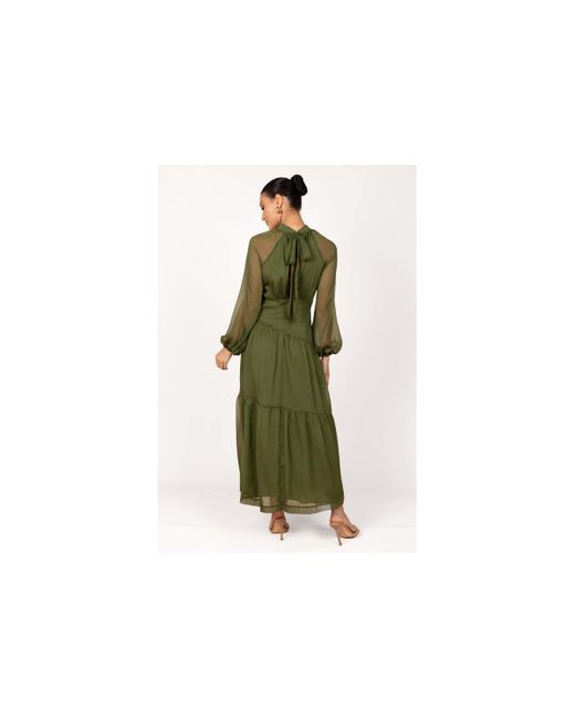 Petal & Pup Julip Sheer Long Sleeve Maxi Dress in Green | Lyst