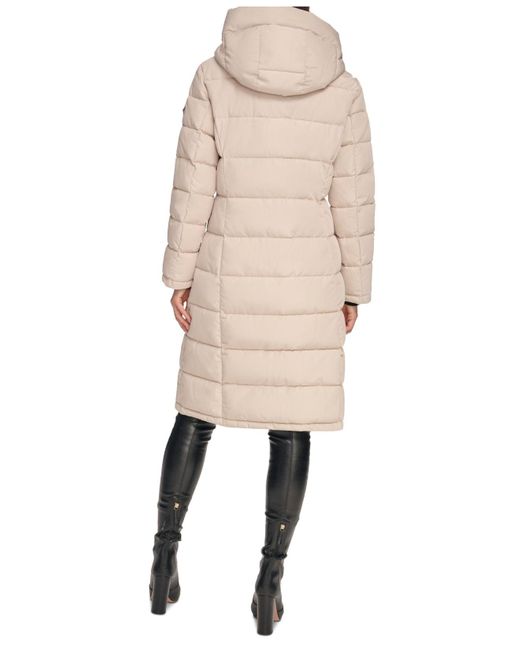 DKNY Bibbed Hooded Puffer Coat in Natural | Lyst