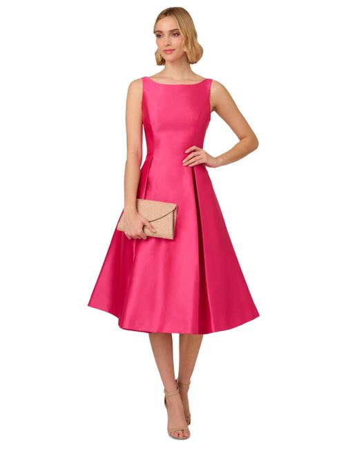 Adrianna Papell Pink Boat-neck A-line Dress