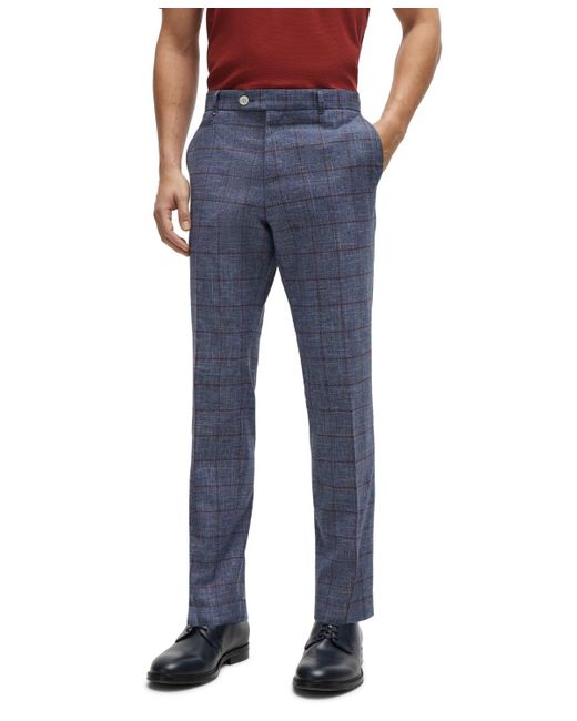 Boss Blue Boss By Plain-checked Slim-fit Trousers for men