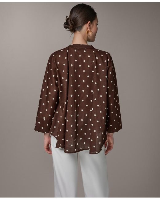 Donna Karan Weekend Brown Printed Split Neck Blouse
