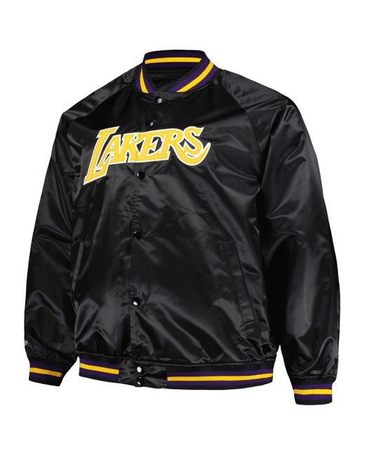 Mitchell & Ness Black Los Angeles Lakers Big And Tall Hardwood Classics Wordmark Satin Raglan Full-zip Jacket for men