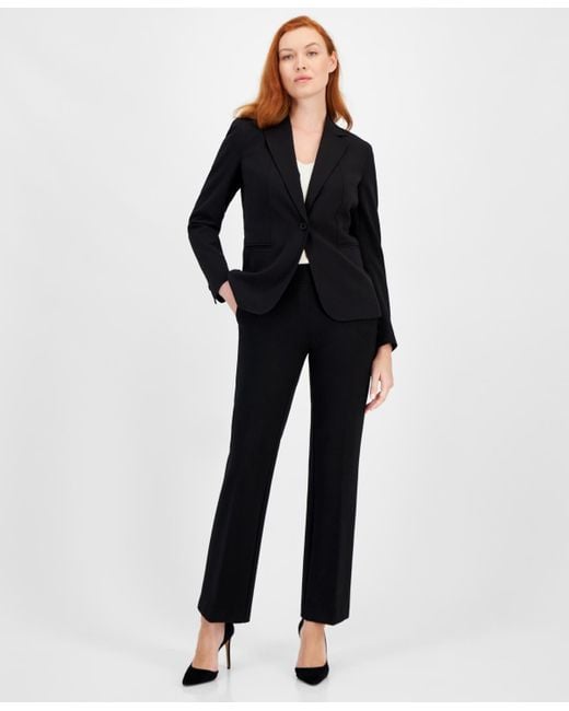 Anne Klein Black Petite Notched Collar One-button Blazer