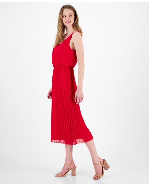 Sam Edelman Red Scoop-neck Sleeveless Plisse Dress