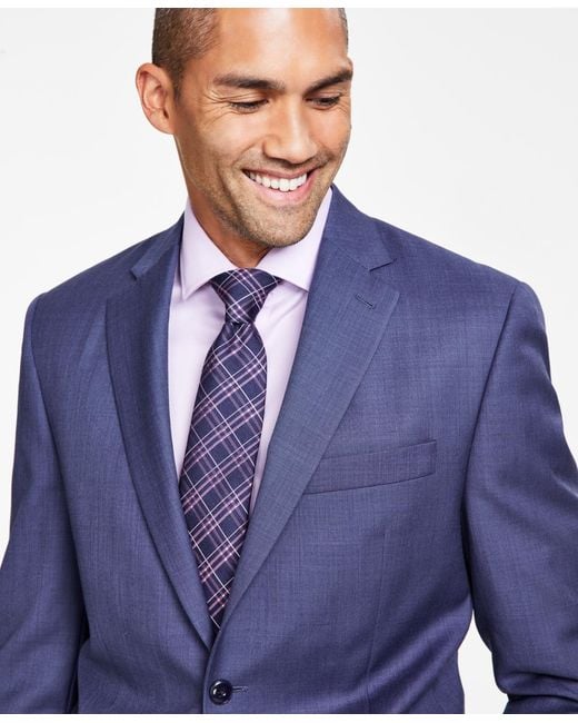 Michael Kors Blue Classic-fit Wool-blend Stretch Solid Suit Jacket for men