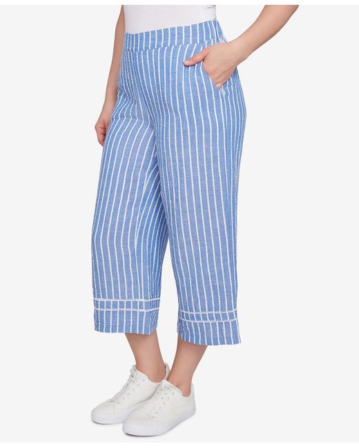 Ruby Rd Blue Petite Yarn Dye Stripe Relaxed Soft Capri Pants