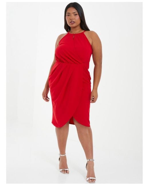 Quiz Red Plus Size High Neck Wrap Dress