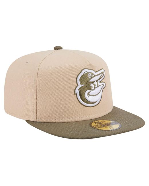 KTZ Natural Light Beige/olive Baltimore Orioles Two-tone Color Pack A-frame 59fifty Fitted Hat for men