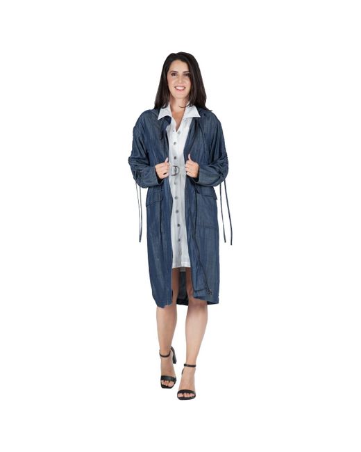 Standards & Practices Blue Denim Hooded Long Trench Coat