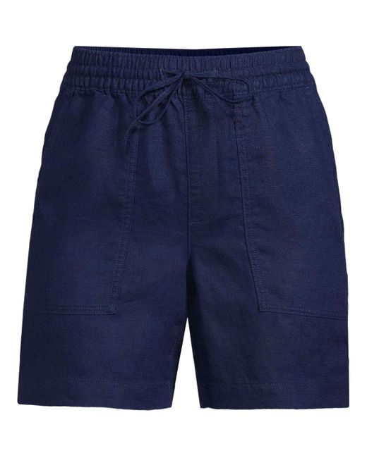 Lands' End Blue High Rise Drawstring A-line 7" Linen Shorts