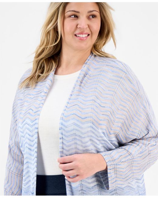 Anne Klein Blue Plus Size Open-front Zig-zag Knit Cardigan