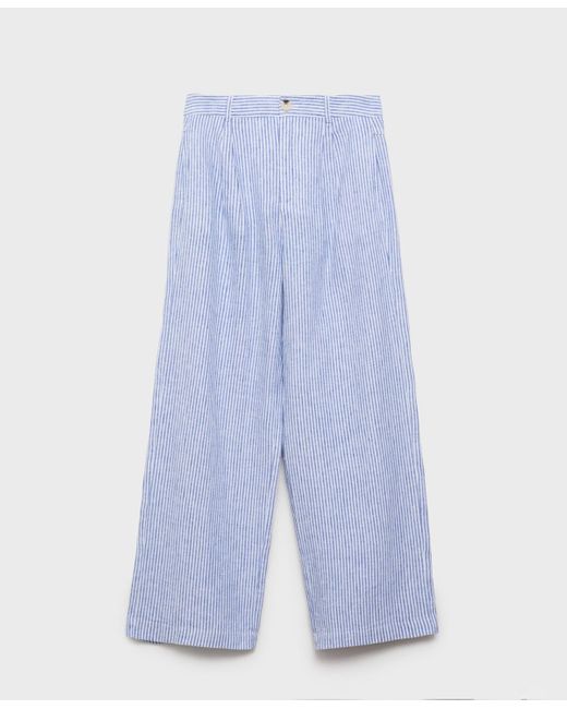 Mango Blue Striped Linen-blend Trousers Pants