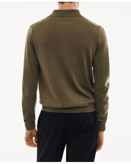 Mango Gray 100% Merino Wool Long- Sleeved Polo Shirt