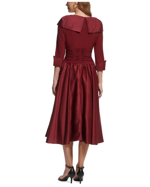 Jessica Howard Petite Portrait collar Satin Midi Dress in Red Lyst