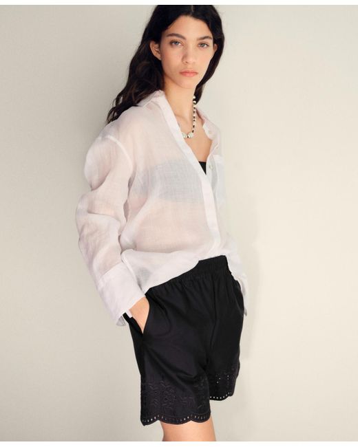 Mango Black Embroidered Satin Shorts
