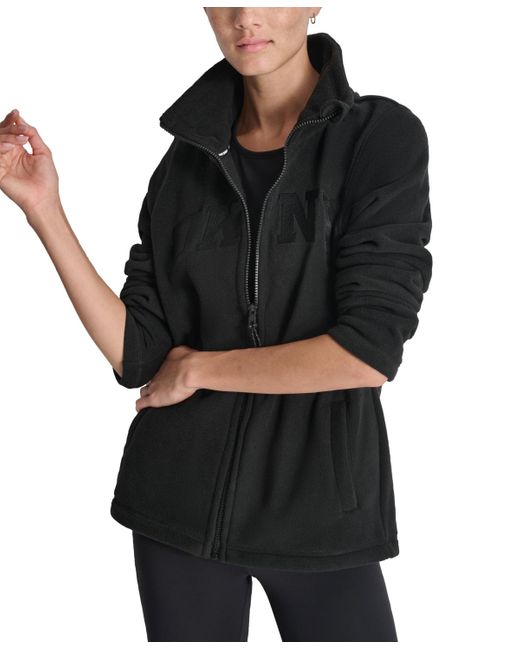 DKNY Sport Tech Fleece Logo Jacket in Black | Lyst