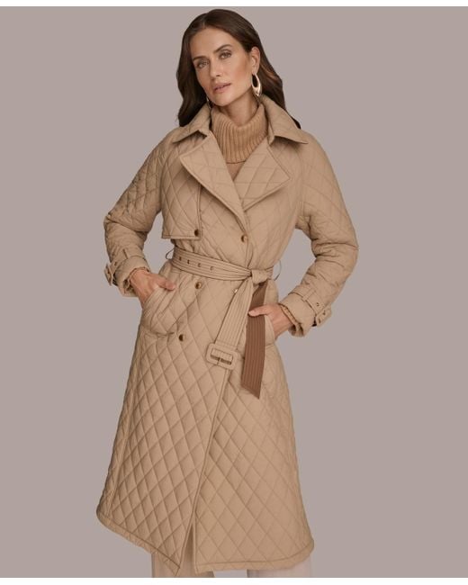 Donna Karan Brown Belted Maxi Quilted Coat