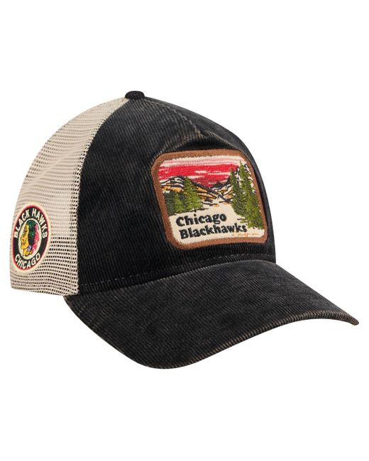 KTZ Black/cream Chicago Blackhawks Vintage Landscape 9twenty A-frame Adjustable Trucker Hat for men