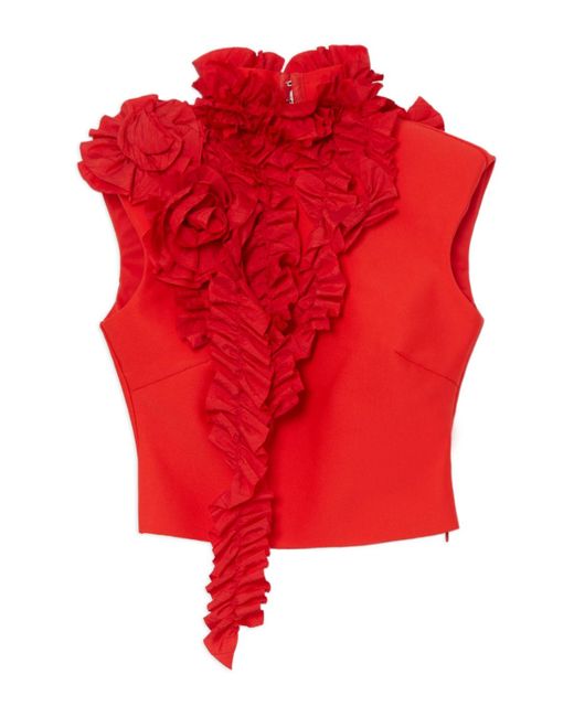 Karen Millen Red Woven Rosette Crop Detail Top
