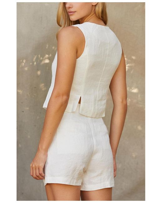 Crescent White Juliet Linen Vest