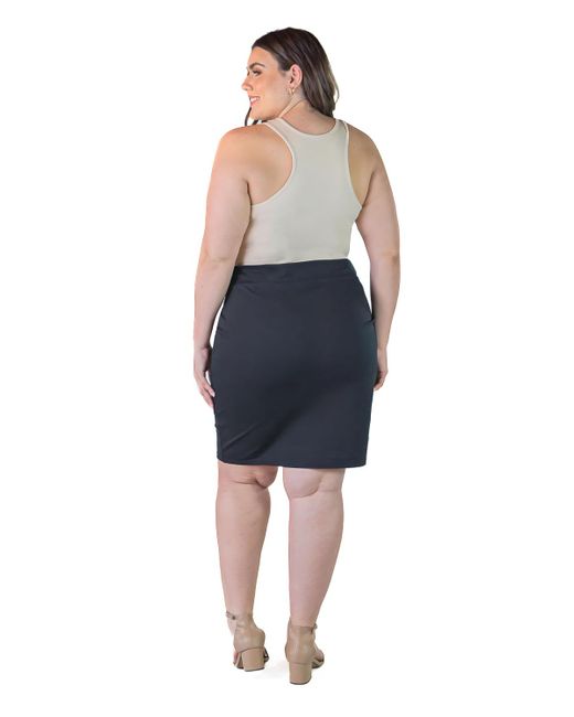 24seven Comfort Apparel Blue Plus Size Solid Color Elastic Waist Knee Length Pencil Skirt