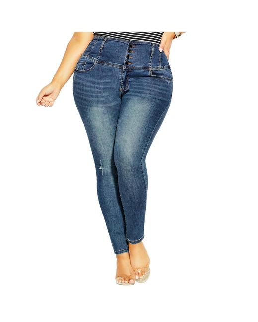 City Chic Blue Plus Size Harley Rip Corset Jean