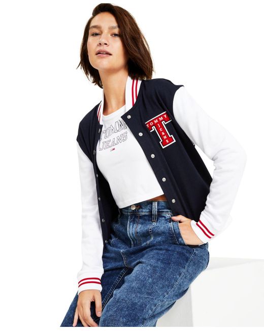Tommy Hilfiger Cotton French Terry Letterman Jacket in Blue | Lyst
