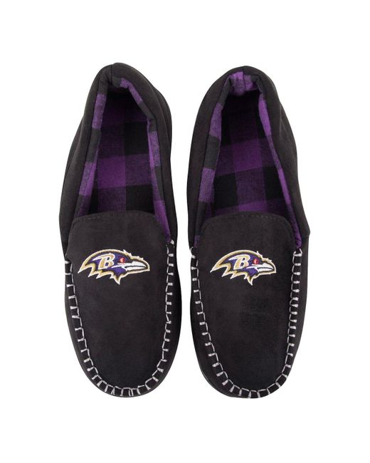 FOCO Baltimore Ravens Team Logo Flannel Moccasin Slippers in Black for ...