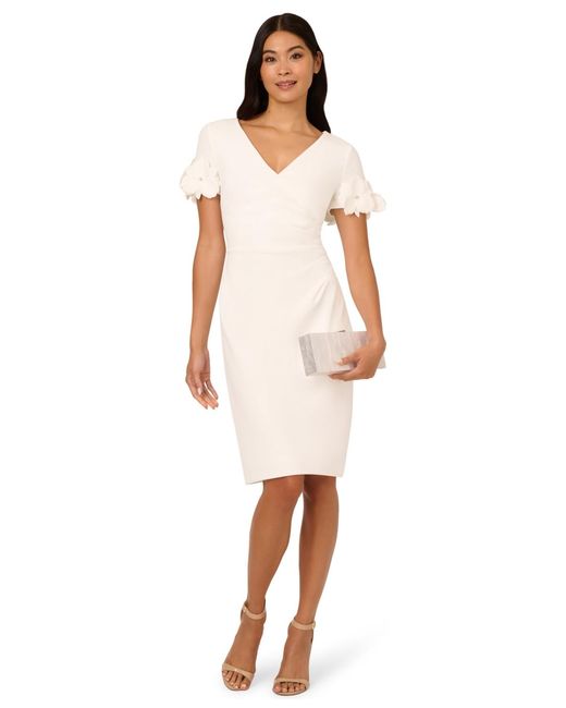 Adrianna Papell Women's White Petite Surplice Neck Knit Short Dress