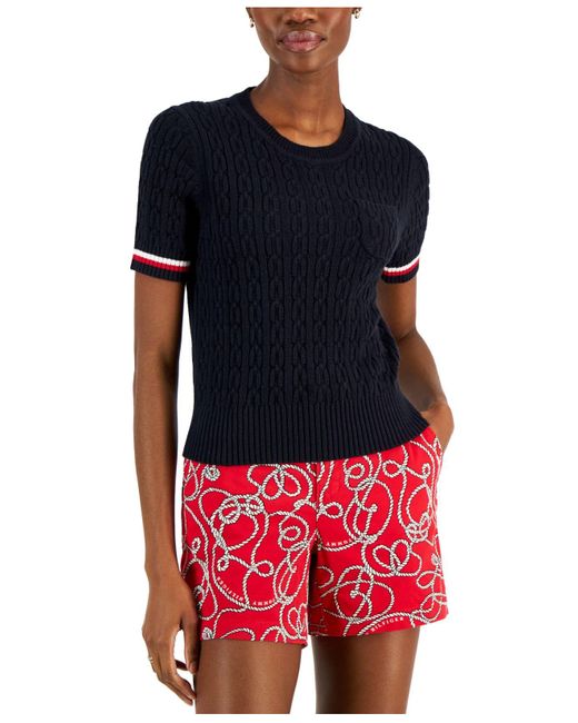 Tommy Hilfiger Shortsleeve Cable Knit Sweater in Blue Lyst