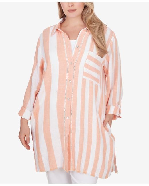 Ruby Rd Pink Plus Size Woven Linen-blend Shirt Dress